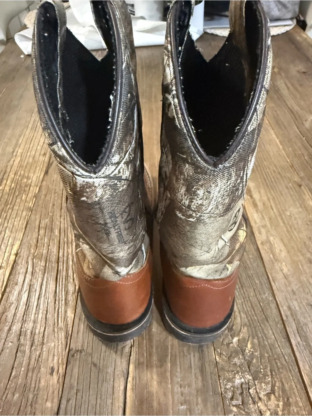 Old West Brown Leather with Camo Shaft Cowboy Boots